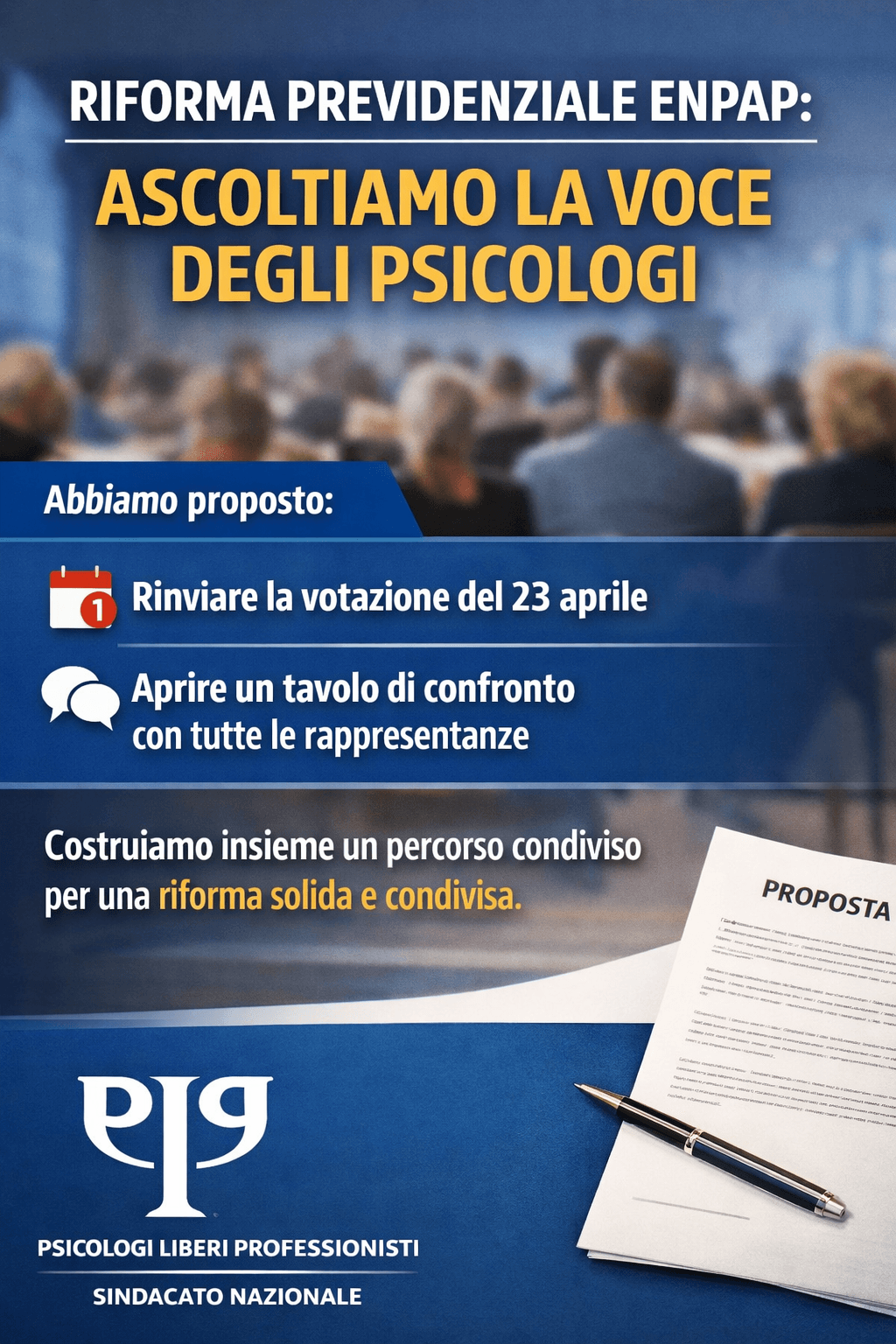 Richiesta di sospensione della votazione del 23 aprile e apertura di un confronto condiviso sullariforma previdenziale